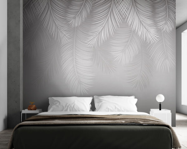 White feather pattern on a gray background White feather pattern on a gray background