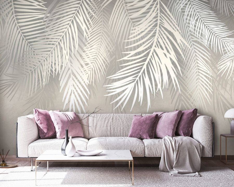 White leaves on a gray background