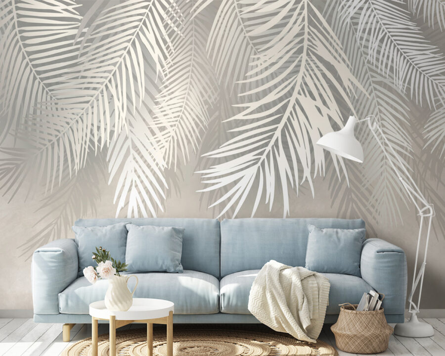 White leaves on a gray background