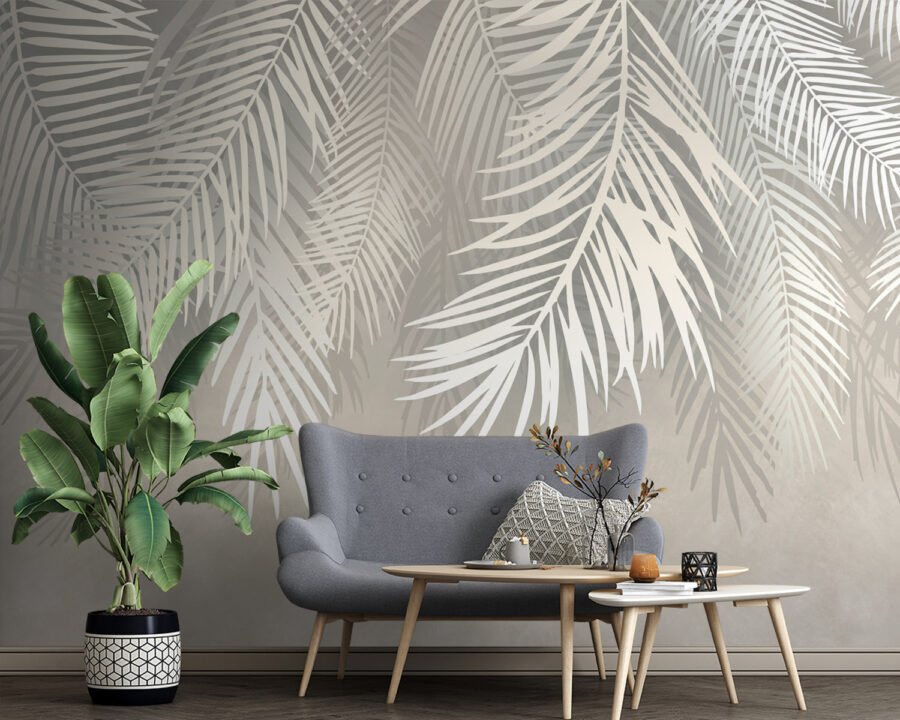 White leaves on a gray background