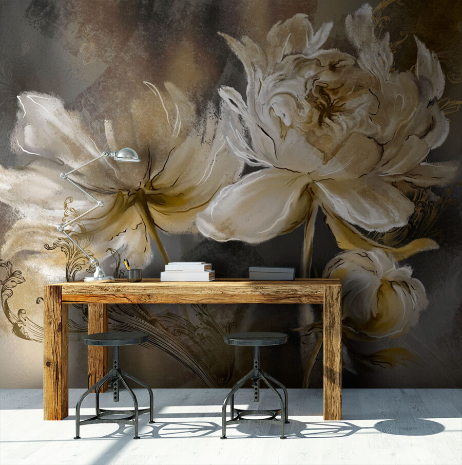 Painting of flowers on a surface