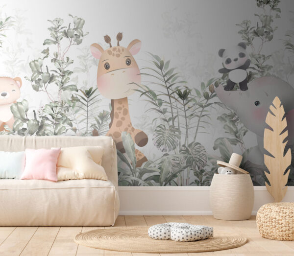 Giraffe and panda in a forest Giraffe and panda in a forest