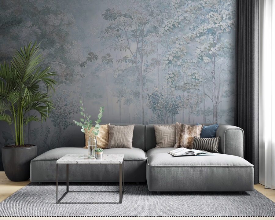 Wall murals Foggy forest with trees and plants - Image 5