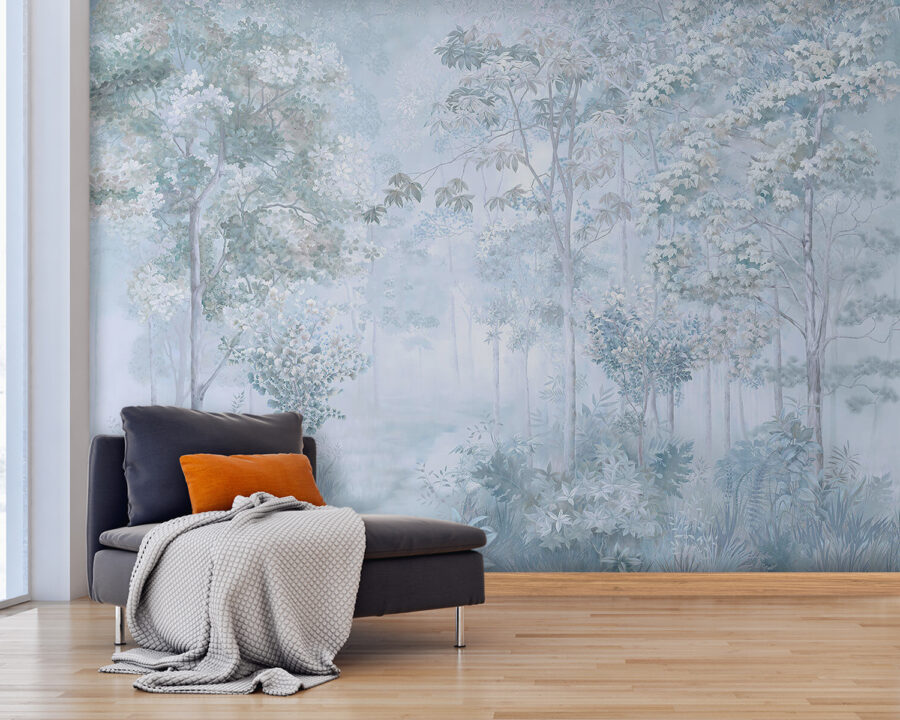 Wall murals Foggy forest with trees and plants - Image 2