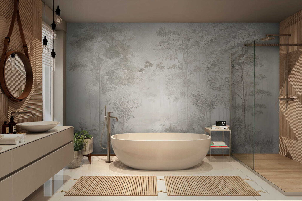 Wallpaper with trees and plants