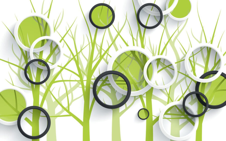 Wallpaper with circles and trees