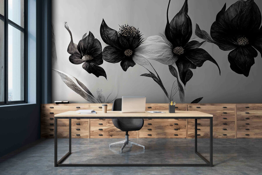 Wall murals Black and white flower