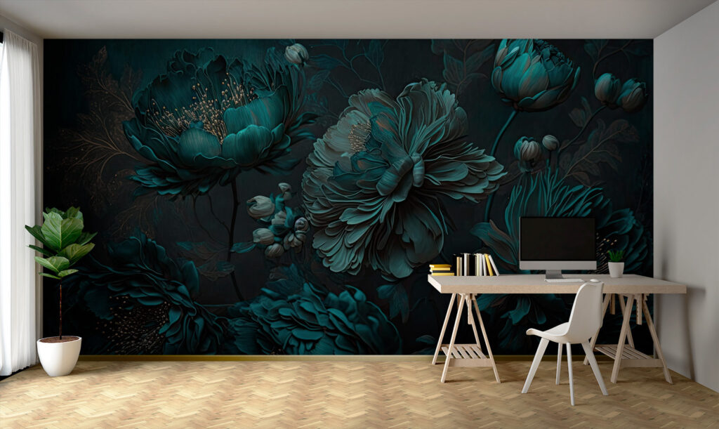 Elegant teal floral arrangement on canvas