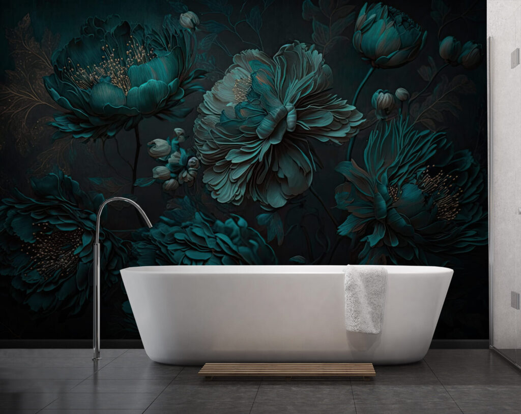 Elegant teal floral arrangement on canvas