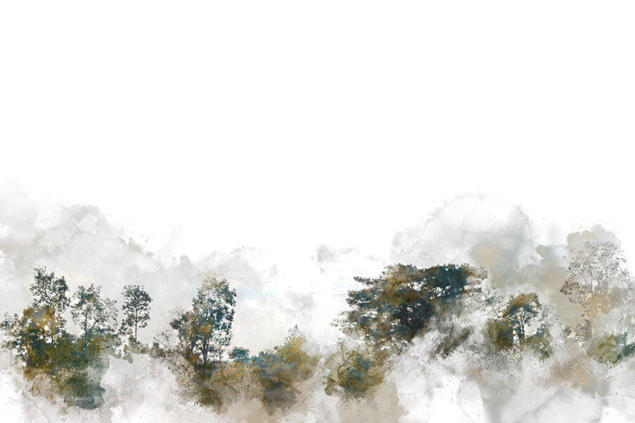 Watercolor of trees and clouds