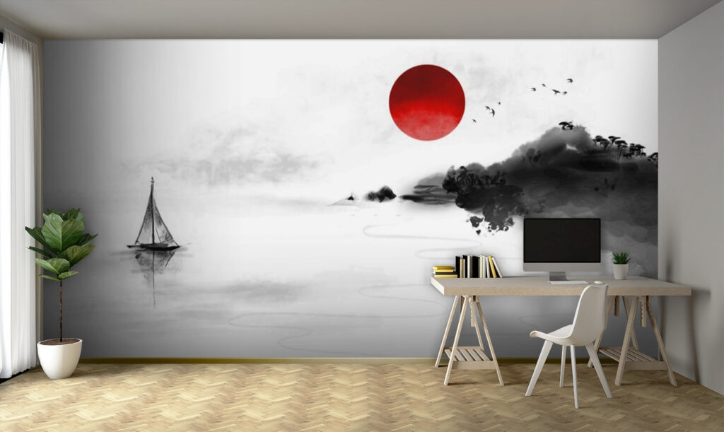 Painting of a boat in the water