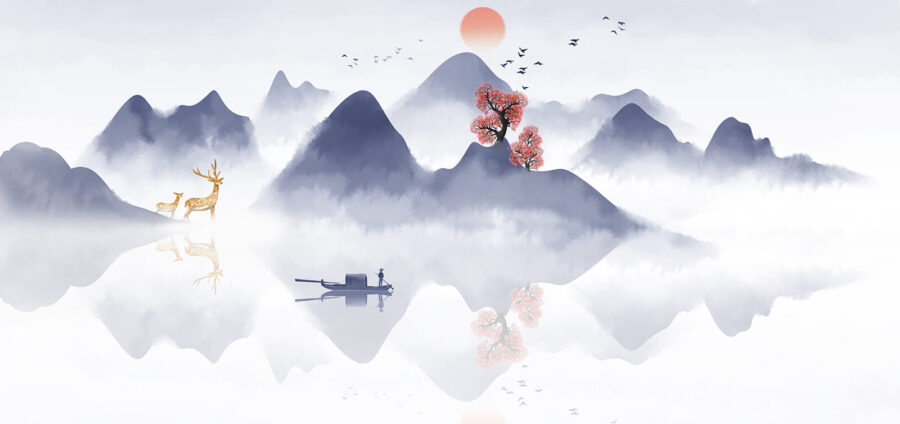 Painting of a boat on a mountain with trees and mountains in the background u72989p 900x424 - Painting of a boat on a mountain with trees and mountains in the background - tegory