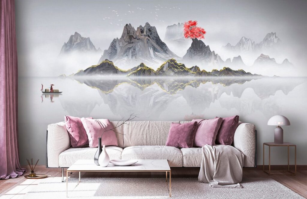 Mountain range with a red tree in the middle of the water u72981pig1m 1024x664 - Mountain range with a red tree in the middle of the water - tegory