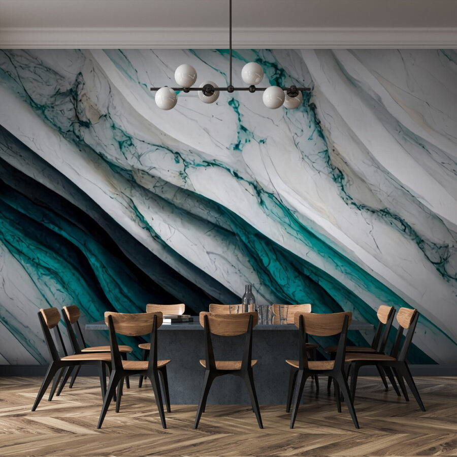 Textured waves of white and teal.