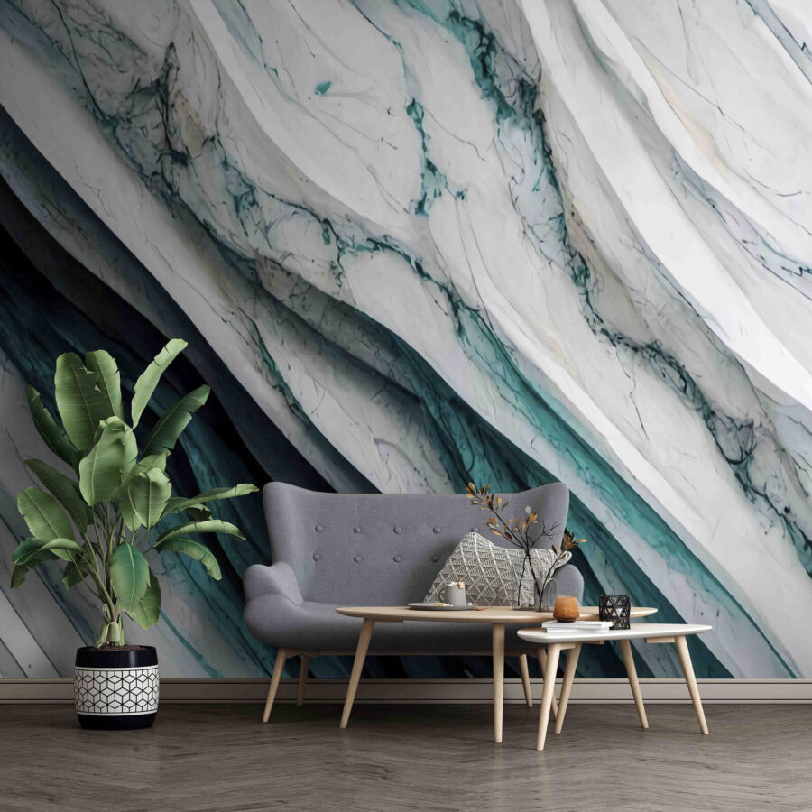 Textured waves of white and teal.