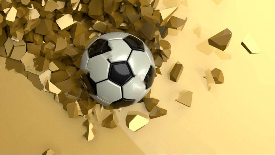 Football ball in a pile of broken pieces