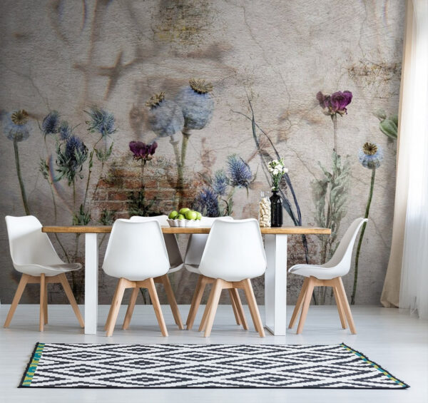 Wall with flowers and a brick wall