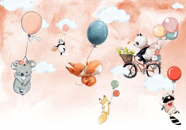 Cartoon animals flying with balloons Cartoon animals flying with balloons