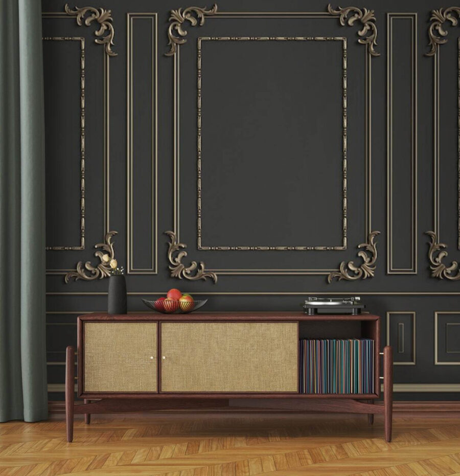 Elegant ornate wall design in dark tones