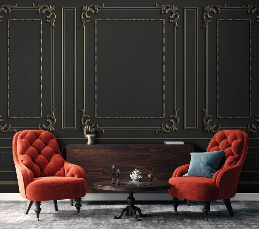 Elegant ornate wall design in dark tones