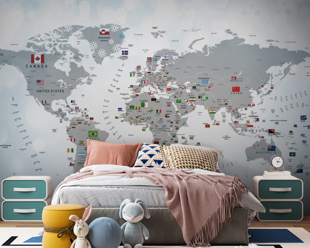 Map of the world with flags