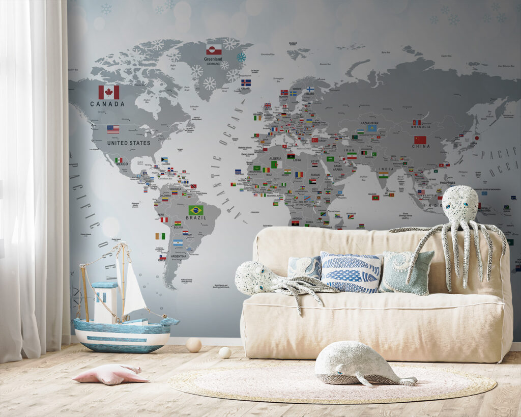 Map of the world with flags