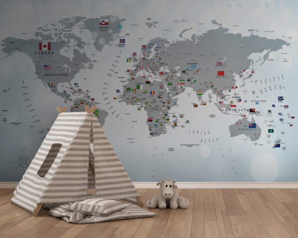 Map of the world with flags