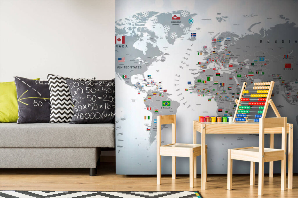 Map of the world with flags