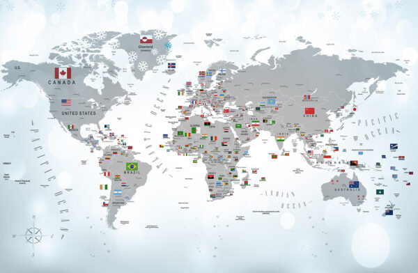 Map of the world with flags