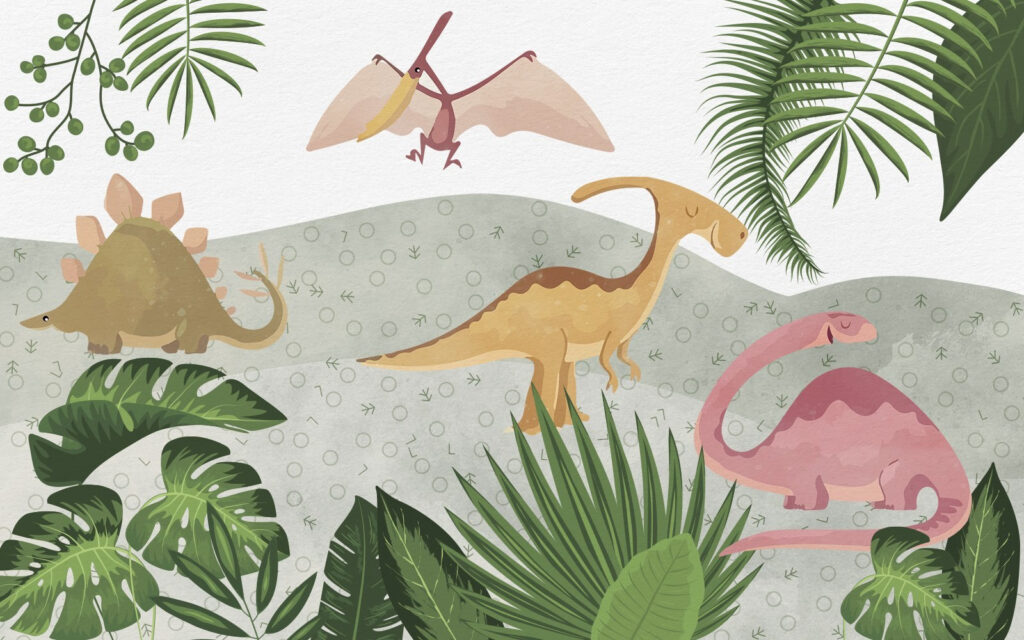 Group of dinosaurs with leaves Group of dinosaurs with leaves