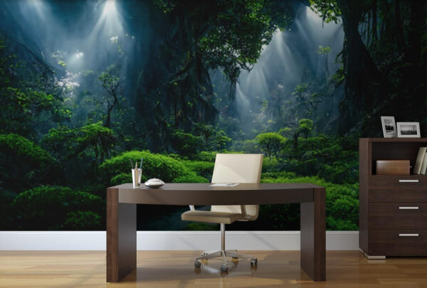 Stream in a forest with trees and plants