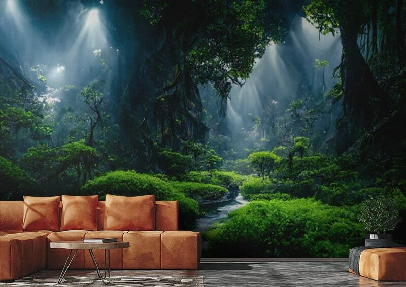 Stream in a forest with trees and plants