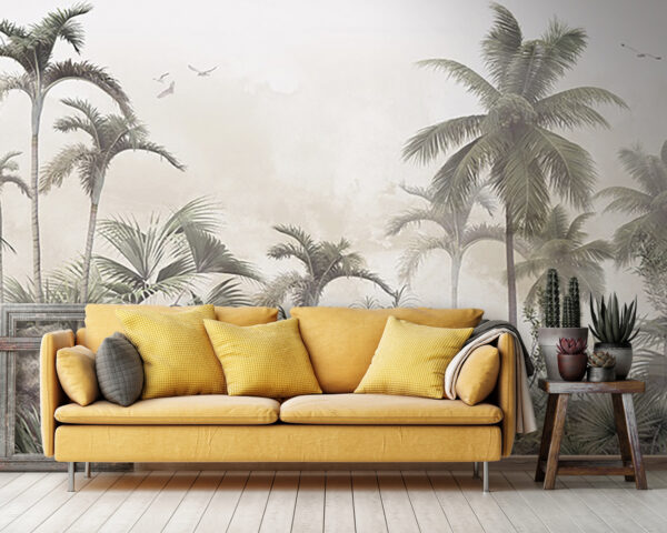 Wall murals Palm trees and rocks in a foggy environment (SKU: u72419) Wall murals Wall murals Palm trees and rocks in a foggy environment (SKU: u72419)