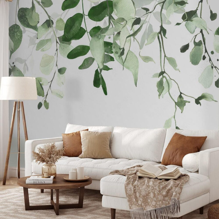 Elegant green leaves background design.