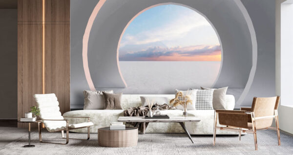 White room with a circular doorway White room with a circular doorway
