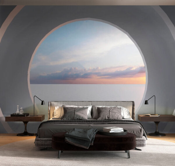 White room with a circular doorway White room with a circular doorway