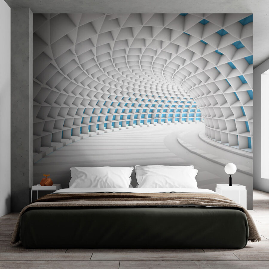 Wall murals White tunnel with blue squares