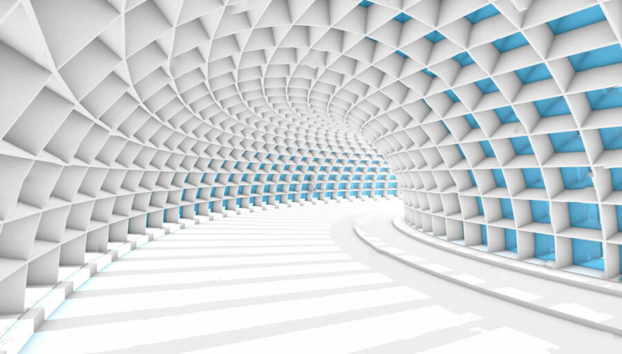 Wall murals White tunnel with blue squares - Image 4