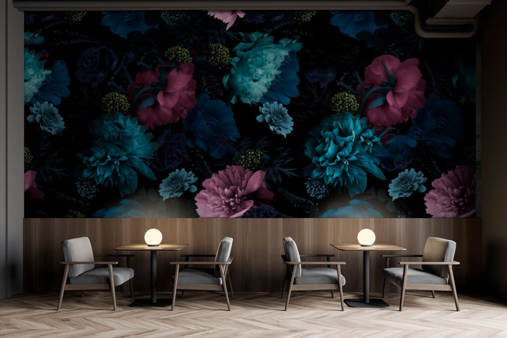 Vibrant floral pattern on black background