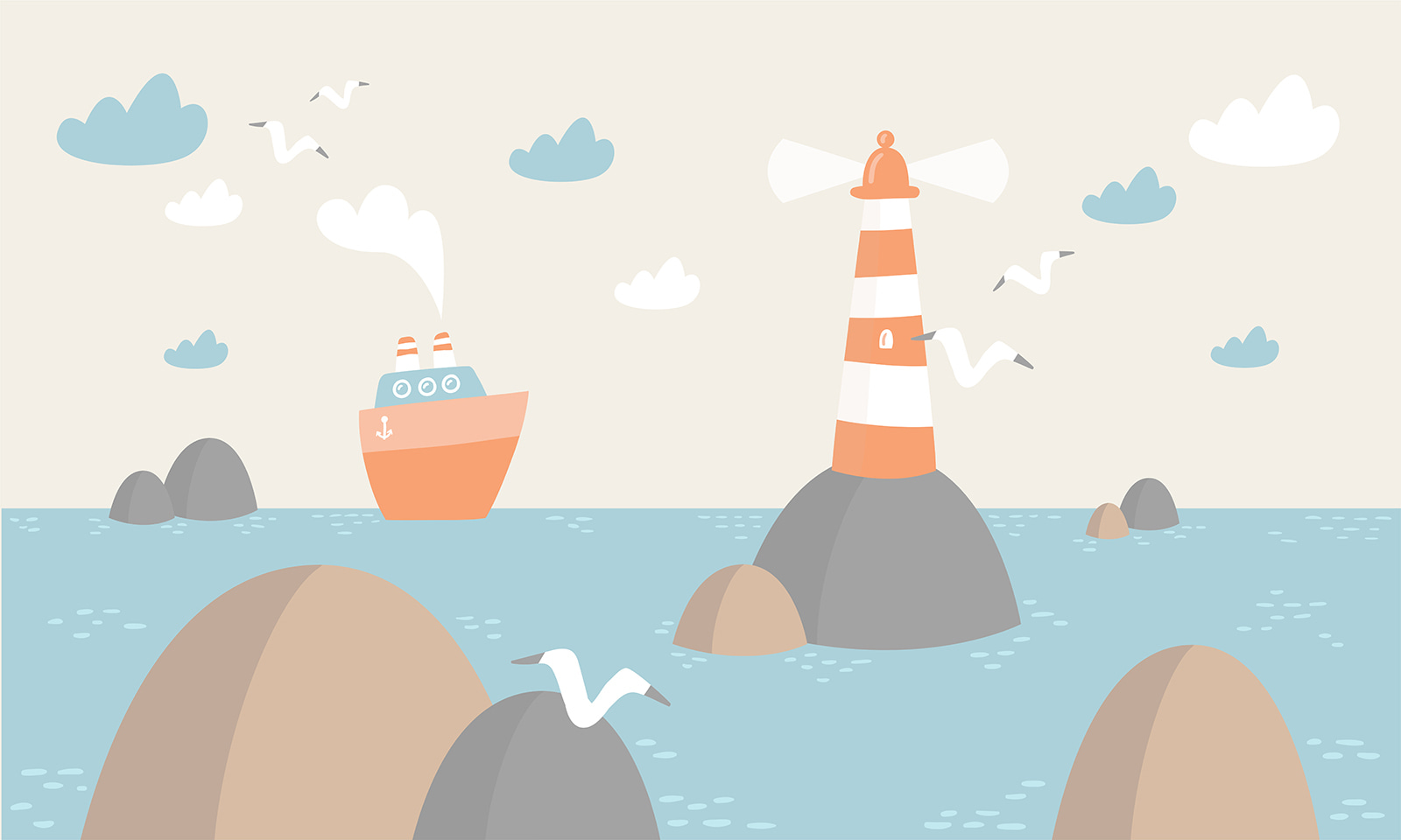 u72197p - Cartoon of a lighthouse and a boat - tegory