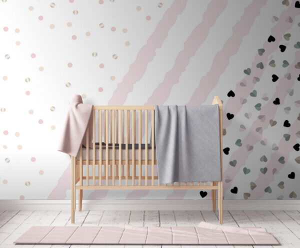 Pink and white striped background with small hearts Pink and white striped background with small hearts