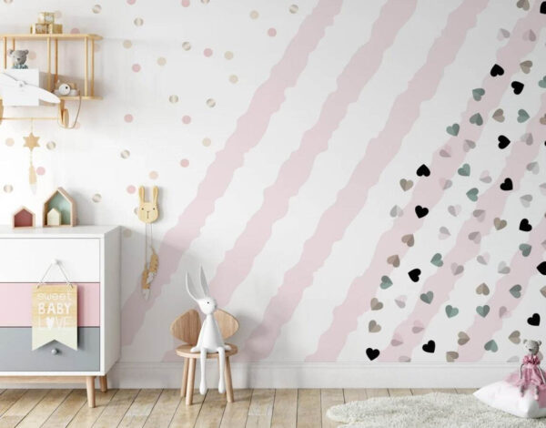Pink and white striped background with small hearts Pink and white striped background with small hearts