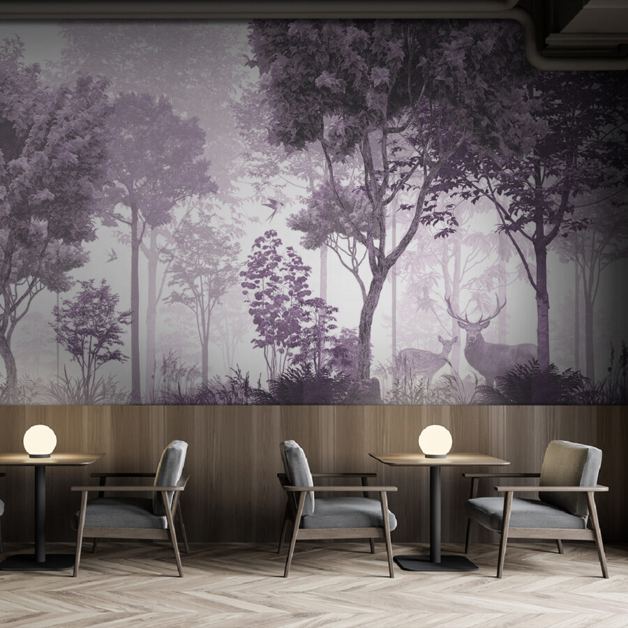 Wall murals A purple and white image of trees and plants