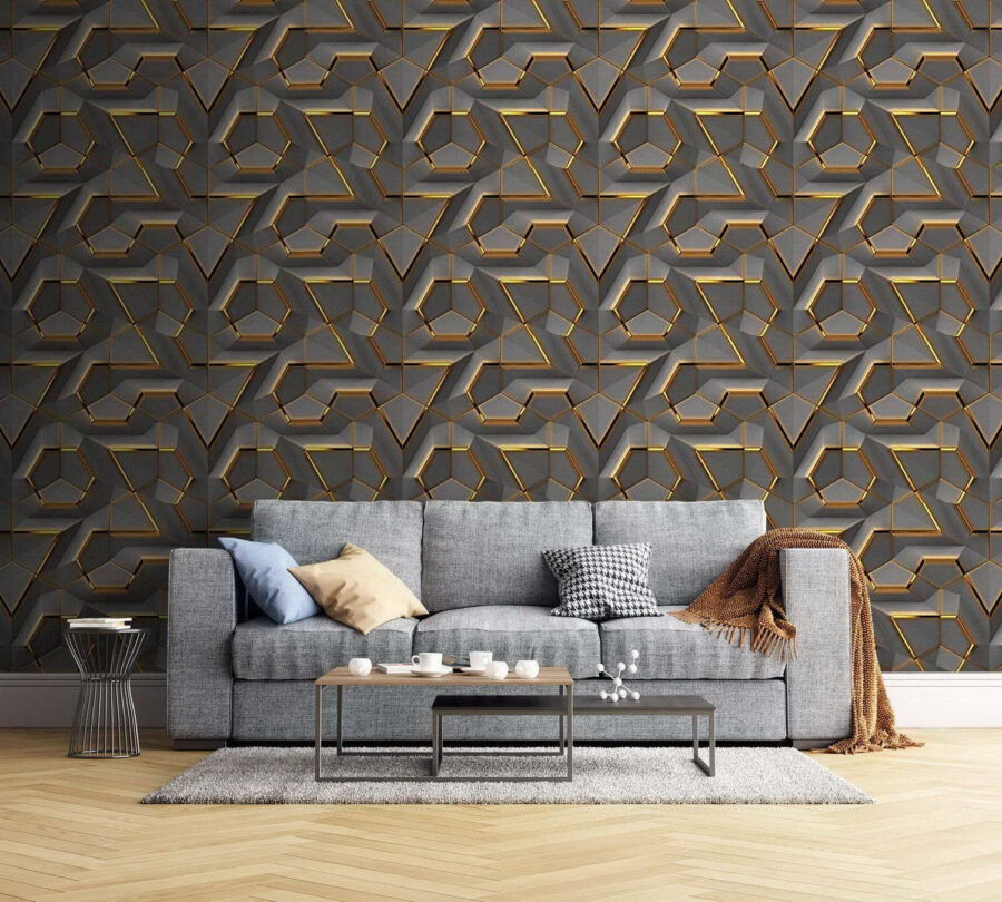 Wall murals Metallic honeycomb structure, luminous edges. - Image 3