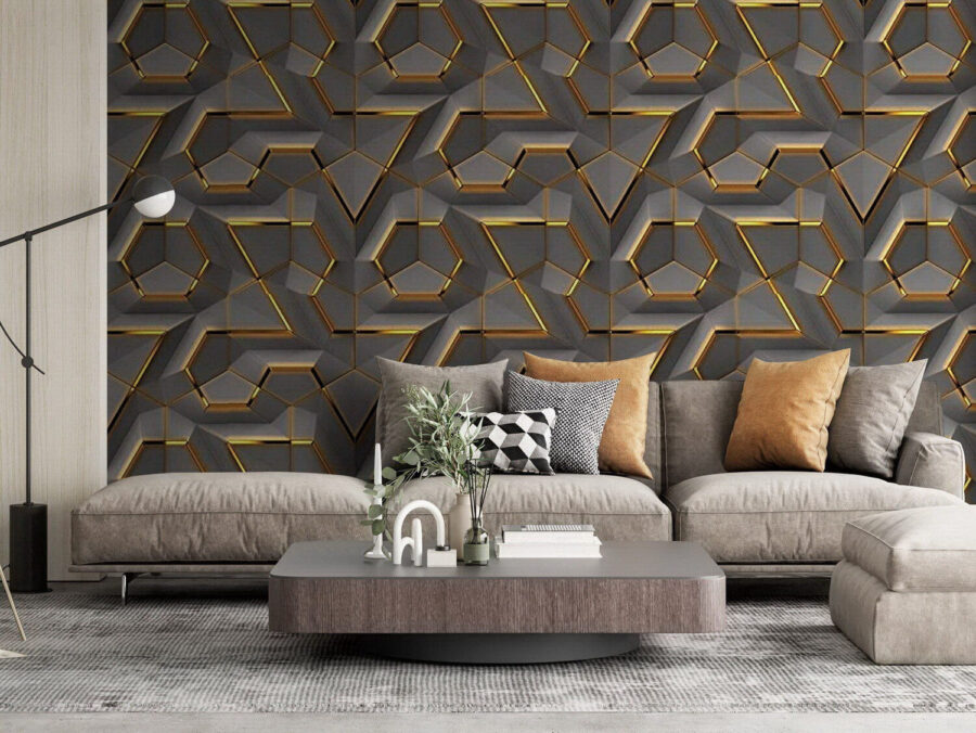 Wall murals Metallic honeycomb structure, luminous edges. - Image 2