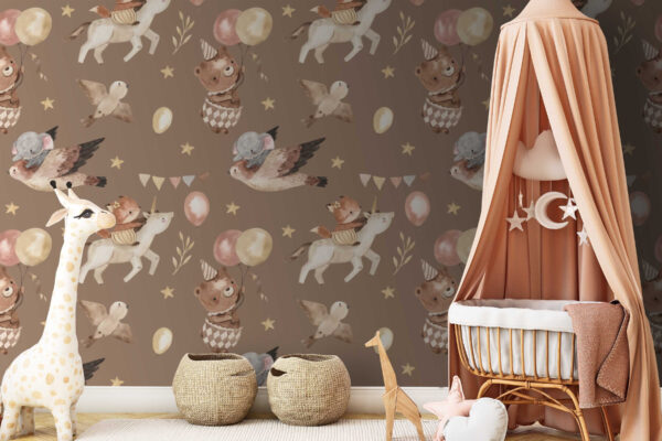 Wall murals Wall murals Pattern of animals and balloons (SKU: u72098)
