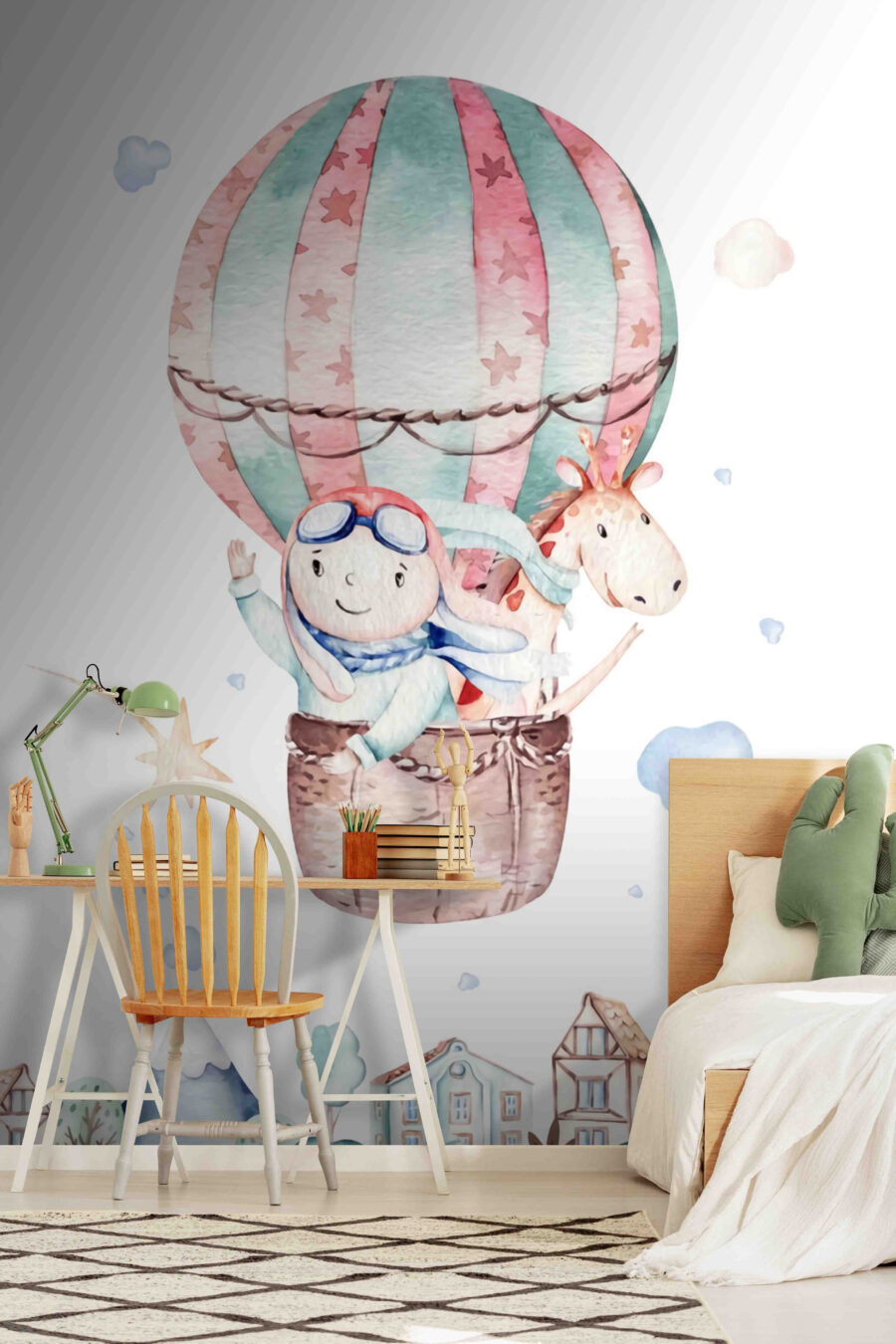 Watercolor illustration of a person in a hot air balloon Watercolor illustration of a person in a hot air balloon