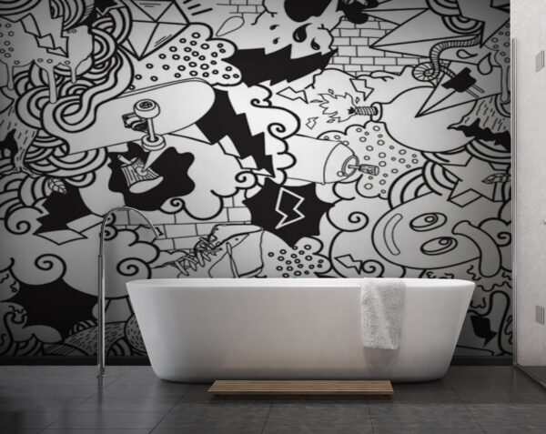 Black and white pattern of doodles Black and white pattern of doodles