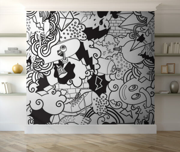 Black and white pattern of doodles Black and white pattern of doodles