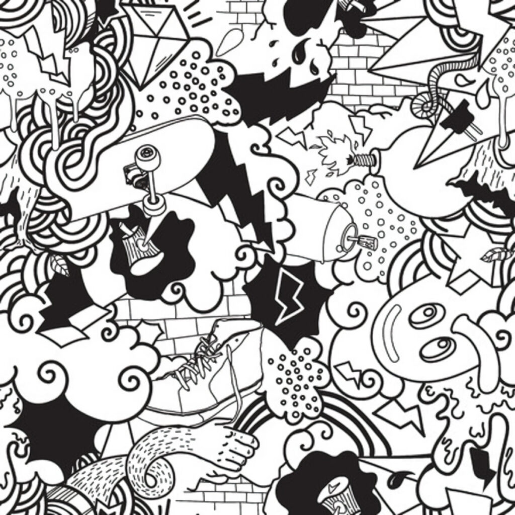 Black and white pattern of doodles Black and white pattern of doodles